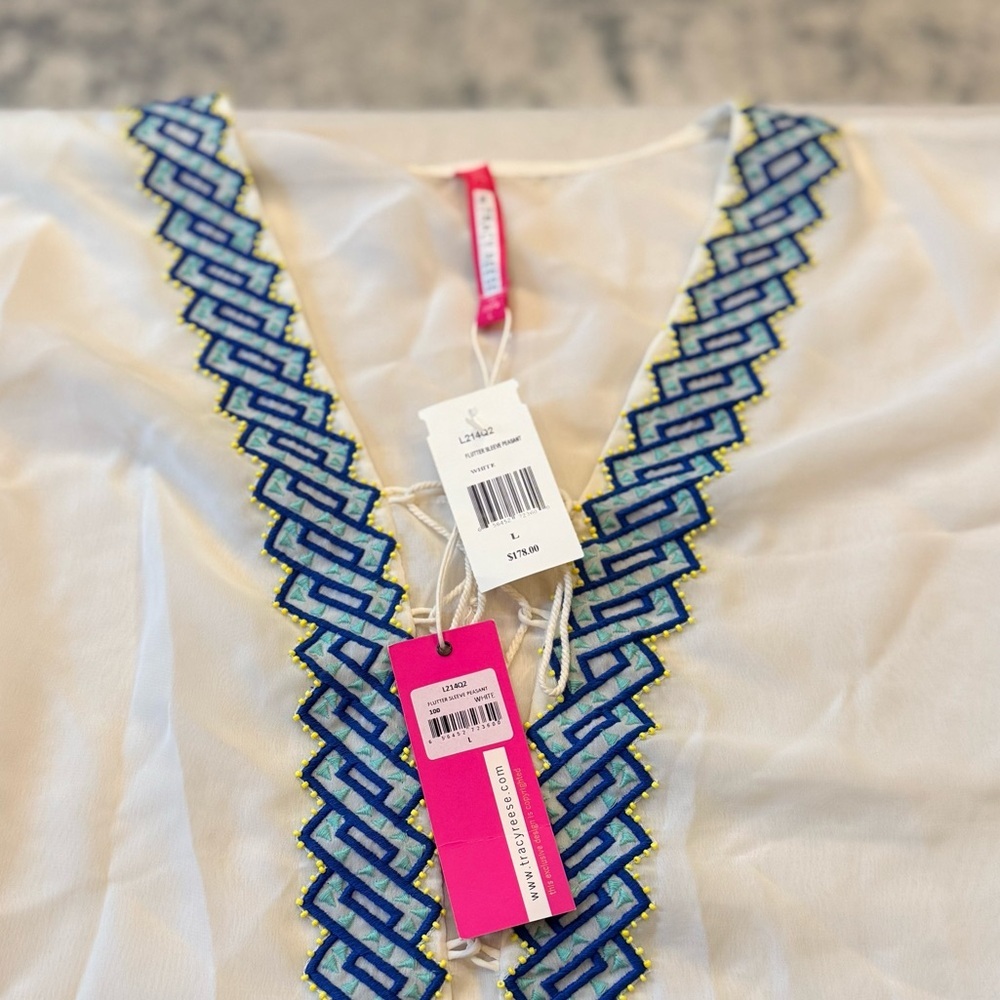 NWT Tracy Reese Greek trim beaded peasant top - Picture 3 of 12